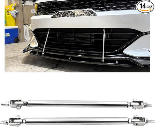 2PCS Front Bumper Lip Splitter Diffuser Strut Rod, Adjustable 8"-11" Front Bumper Lip Rod Tie Support Bar, Universal Bumper Protector Splitter Support Rod for Most Vehicle (Silver)