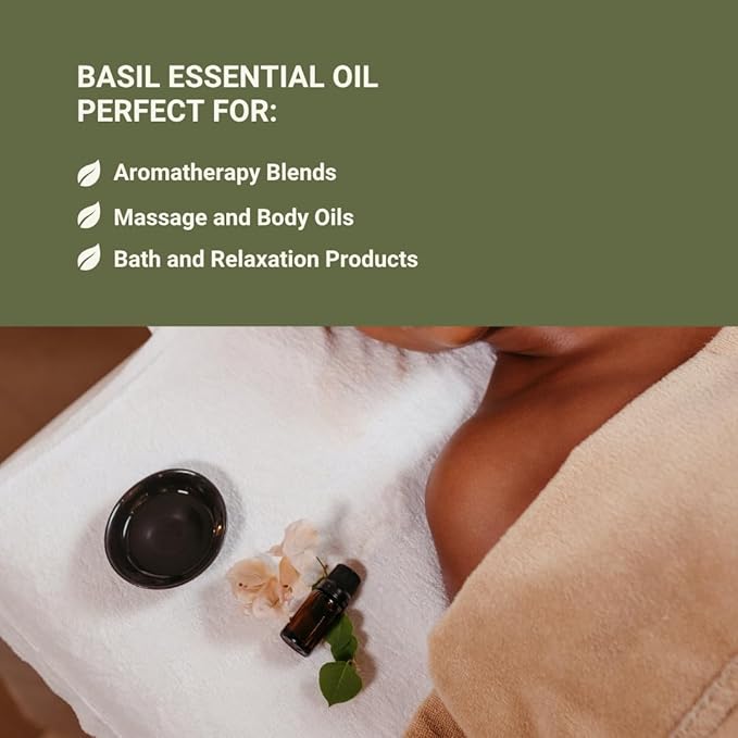 Basil Essential Oil - Direct from Fridal Egypt - Steam Distilled - Aceite de Albahaca for Aromatherapy, Massage, Diffuser, DIY Candle and Soap Making - 2 lbs