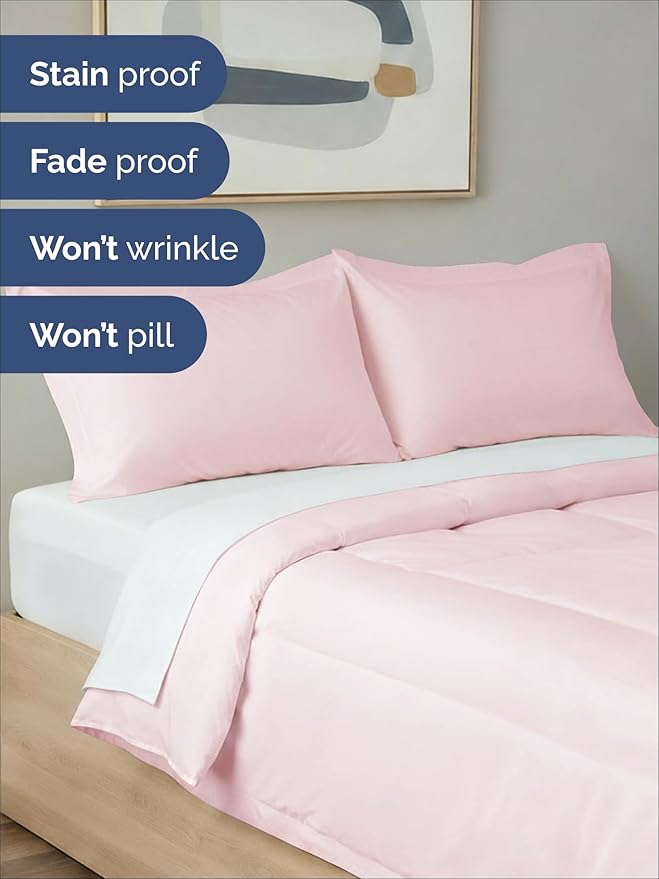 Full Comforter Set - 3 Piece Bed Set for All Seasons - 1 Soft Quilted Comforter w/ Corner Tabs & 2 Pillow Shams - Comfy & Breathable - Premium Down Duvet Insert - Oeko-TEX - Full Size, Lavender Pink