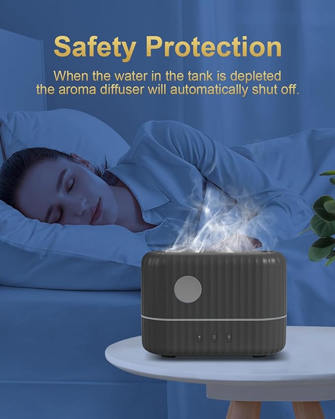 Essential Oil Diffuser with Flame Light, 3 Flame Light Intensity Modes and 2 Adjustable Cool Mist Setting Aromatherapy Diffuser Air Humidifier, 200ml Portable Design,Waterless Auto-Off (Grey)