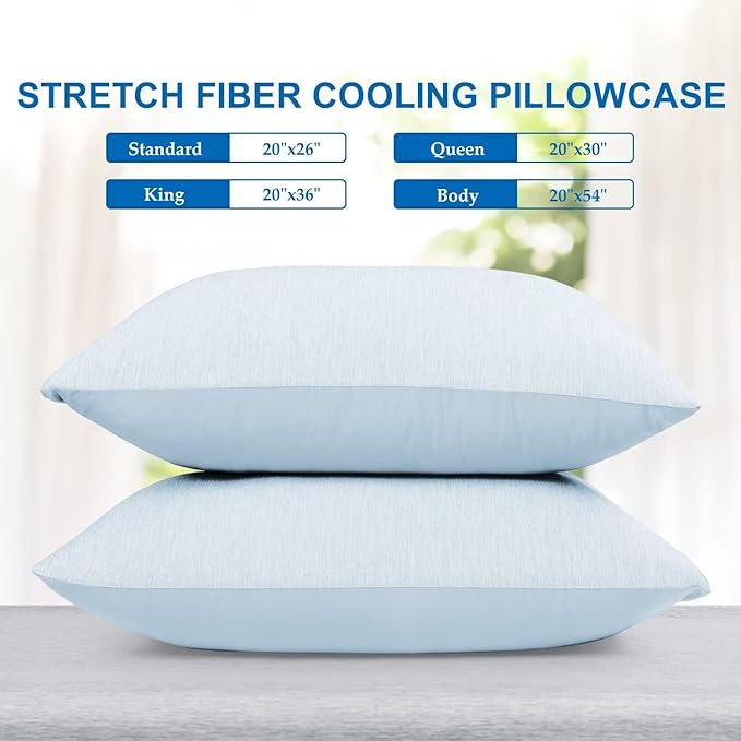 HOMFINE Cooling Pillowcase Body Size - Double Side Q-Max 0.439 Cooling Fiber for Pillow Protector, Long Cold Pillow Cover for Hot Sleeper Night Sweat, Hidden Zipper, 1 Pack (20"x54", Light Blue)
