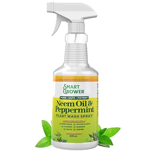Neem Oil Spray for Plants with Peppermint Oil, Natural Plant Wash Made for Indoor Household Plants Smart Grower 32oz Easy Ready to Use Spray