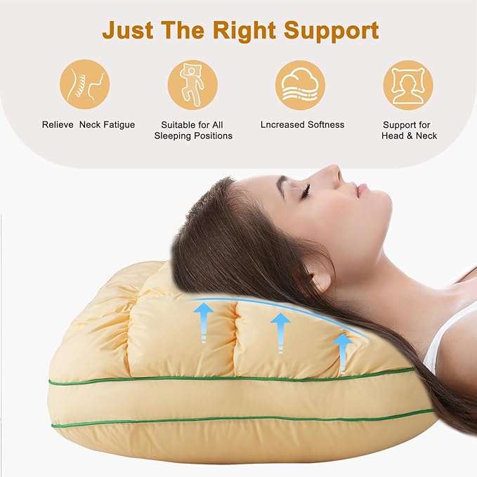 YOUR MOON Fluffy Support Bed Pillow Standard Size, Luxury Hotel Quality Bed Pillows for Side Sleeper, Super Soft Premium Down Alternative Filling Pillow for Sleeping (Yellow)
