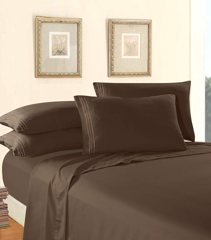 Elegant Comfort Luxurious Soft 1500 Premier Hotel Quality 4-Piece Bed Sheet Set Wrinkle and Fade Resistant Bedding Set, Deep Pocket up to 16inch, California King, Chocolate Brown