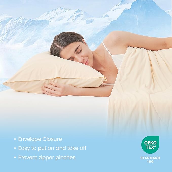 Cozy Bliss Cooling Pillow Cases for Hot Sleepers, Q-Max>0.45, Standard Size Set of 2, Soft & Silky Pillow Covers with Envelope Closure,Gift, Yellow, 20x26 Inches