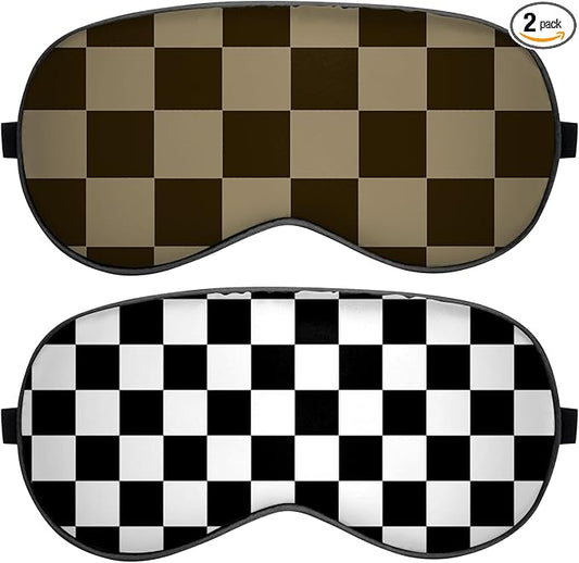 2 PCS Sleep Eye Mask Silk Sleeping Soft with Elastic Strap Eye Sleep Shade Cover for Cute Aesthetic Unisex Women Girls for Airplane Travel Nap-Checker