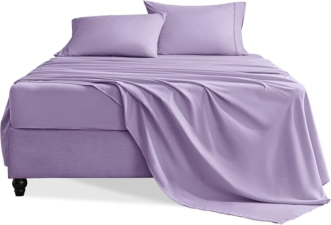 Queen Sheet Set, 4 Pieces Hotel Luxury Soft Microfiber Queen Bed Sheets Set, Up to 16" Deep Pockets, Oeko-Tex Sheets with Elastic, Breathable, Wrinkle Free (Purple, Queen)