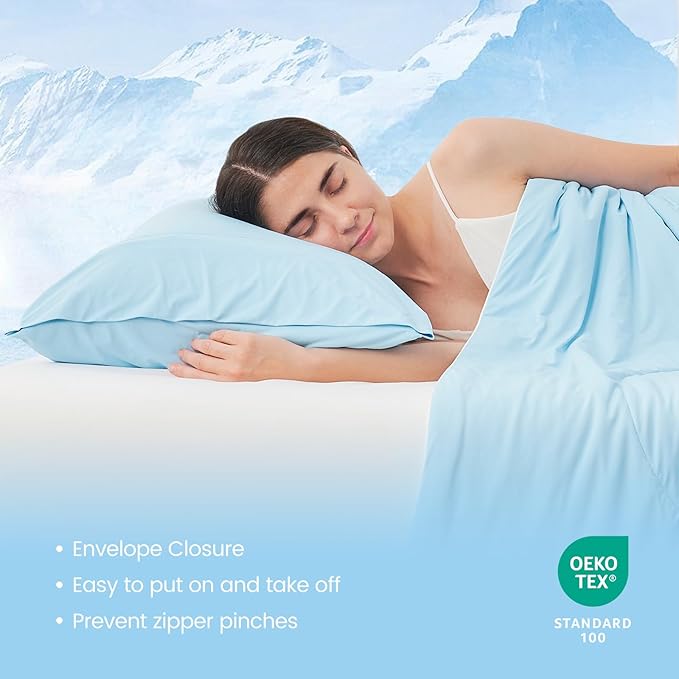 Cozy Bliss Cooling Pillow Cases for Hot Sleepers, Q-Max>0.45, King Size Set of 2, Soft & Silky Pillow Covers with Envelope Closure,Gift, Cool Blue, 20x36 Inches