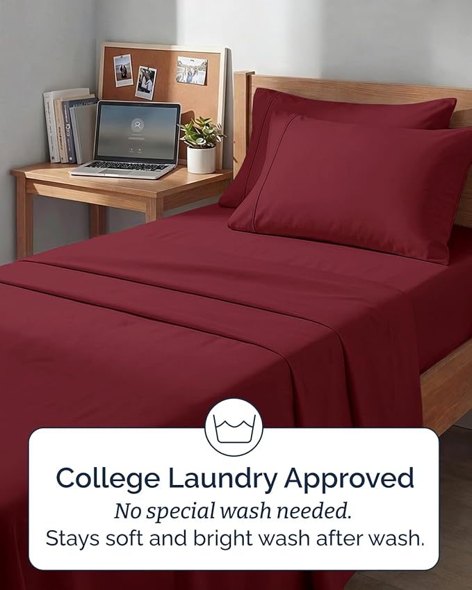 Extra Deep Twin XL Sheet Set - 4 Piece Breathable and Cooling Sheets - Hotel Luxury Bedding for Women, Men, Kids & Teens - Easy Secure Fit - Soft, Wrinkle Free & Comfy - Extra Deep Pockets - Burgundy
