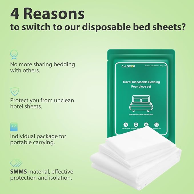 2 Pack Disposable Bed Sheets for Hotel, Portable Bedspread, Disposable Bedding Set with 2 Bed Sheet 2 Quilt Cover and 4 Pillowcase for Travel