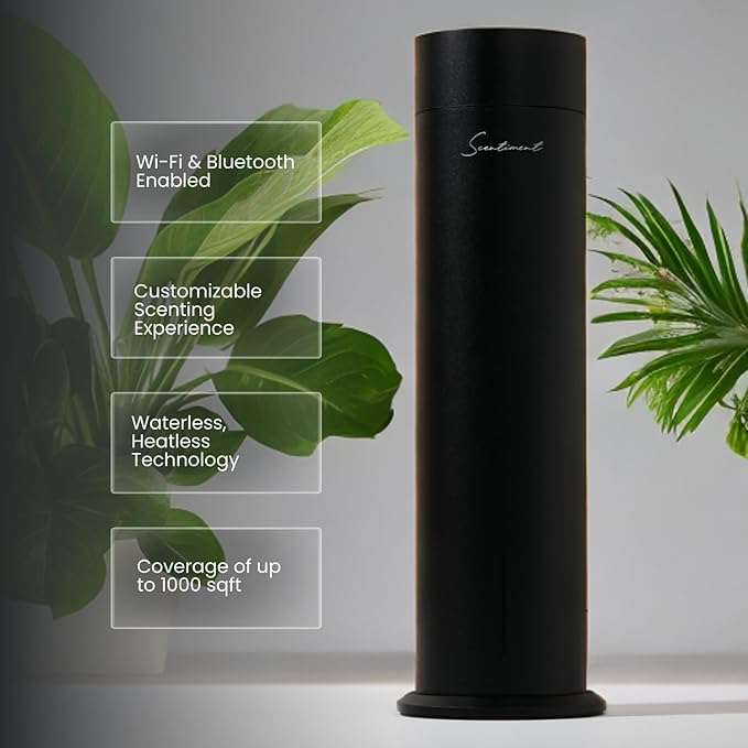 Scentiment Air 2 Diffuser (No Battery) – Cold Air Diffuser for Essential Oils | Covers Up to 1,000 Sq Ft | Waterless, Heat-Free Aromatherapy | WiFi & Bluetooth Smart Control (Black)