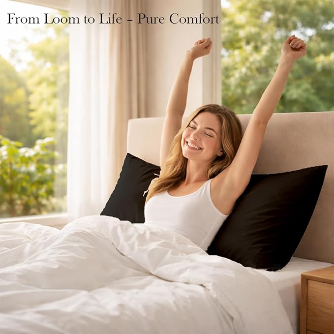 400 Thread Count 100% Egyptian Cotton Queen Size Pillowcases Set of 4, Soft & Breathable Sateen Weave, Envelope Closure, Hotel Luxury Bed Linen, Durable & Fade Resistant, 20"x30", Black