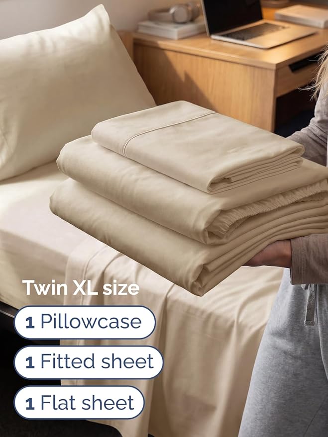 Extra Deep Twin XL Sheet Set - 3 Piece Breathable & Cooling Bed Sheets - Easily Fits 18 to 24 inch Mattress - Ultra Soft, Wrinkle & Fade Free w/ Extra Deep Pockets - Comfy Hotel Luxury Bedding - Cream