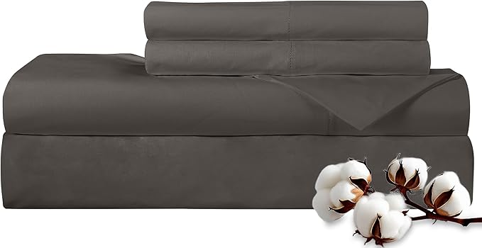 ROYALE LINENS 300 Thread Count 100% Long Staple Combed Cotton Sheet Set - 3 Piece Twin Bed Sheets - 1 Fitted, 1 Flat & Pillow case -Soft Cool & Crisp Sheet Set (Twin, Grey)