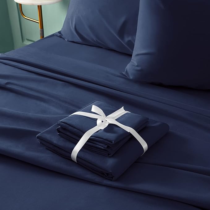 BYSURE 6 Pieces Bed Sheets Set(King, Blue Navy) - Hotel Luxury Super Soft 1800 Thread Count 100% Microfiber Sheets with Deep Pockets, Wrinkle & Fade Resistant