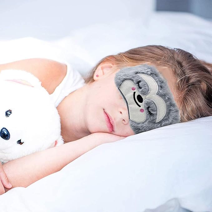 Cute Sloth Sleeping Mask, Soft Fluffy Plush Blindfold Funny Novelty Animal Sleep Mask Eye Cover Eyeshade for Kids Girls Boys Women Men Night Nap Travel Meditation (Gray, Sloth)