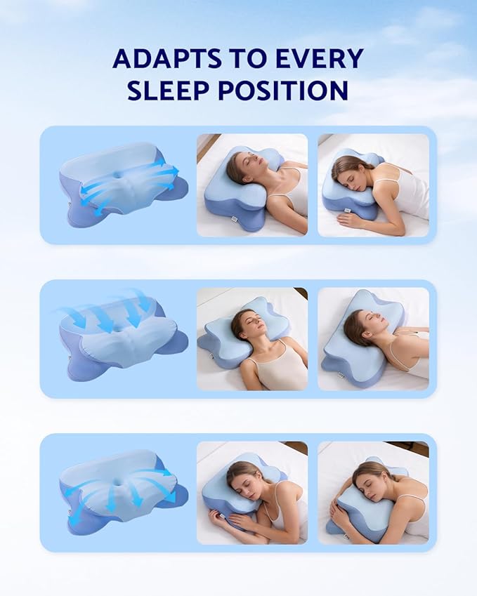 Cervical Neck Pillow for Sleeping, Ergonomic Contour Memory Foam Pillow for Neck Pain Relief, Neck Pillow for Back, Side Sleeper Pillows, Cooling Neck Support Pillow with Pillowcase