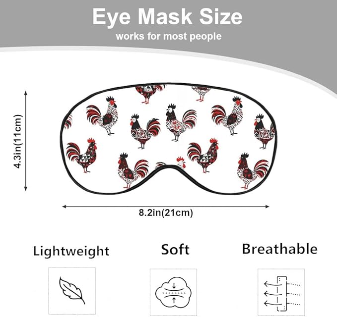 Rooster Sleep Eye Mask Rooster Pecking Chicken Cute Funny Animal Chinese Paiting Silk Eye Mask Sleeping Soft Eye Shade Cover for Women Boy Girl Travel with Elastic Strap