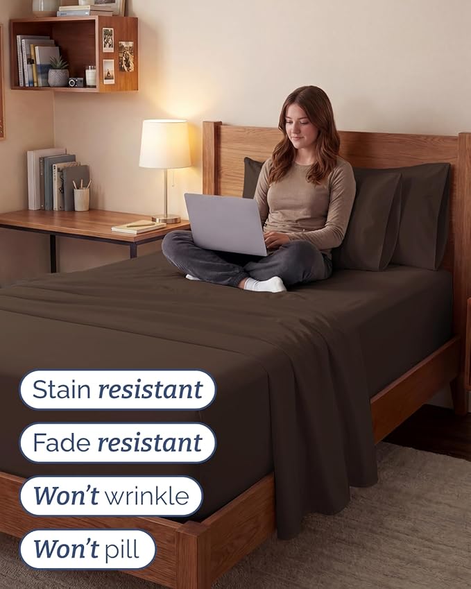 Extra Deep Twin XL Sheet Set - 4 Piece Breathable and Cooling Sheets - Hotel Luxury Bedding for Women, Men, Kids & Teens - Easy & Secure Fit - Soft, Wrinkle Free and Comfy - Extra Deep Pockets - Brown