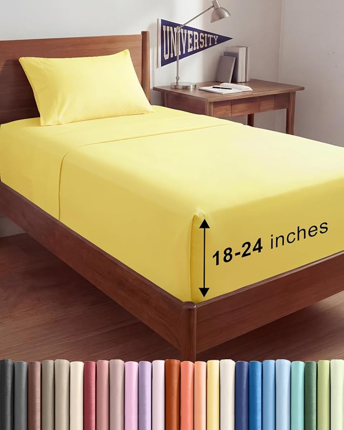 Extra Deep Twin XL Sheet Set - 3 Piece Breathable & Cooling Bed Sheets - Easily Fits 18 to 24 inch Mattress - Ultra Soft, Wrinkle & Fade Free with Extra Deep Pockets - Hotel Luxury Bedding - Yellow