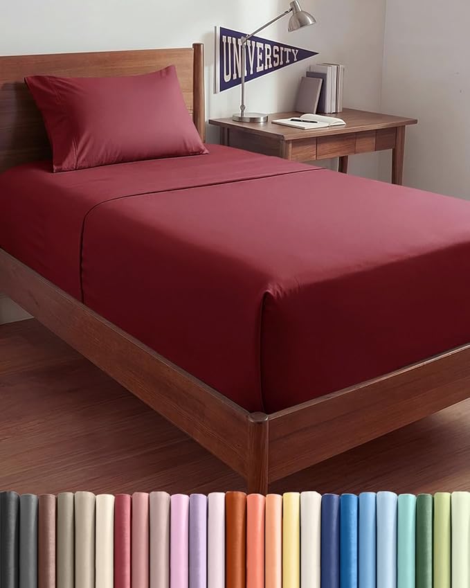 Extra Deep Twin XL Sheet Set - 3 Piece Breathable & Cooling Bed Sheets - Easily Fits 18 to 24 inch Mattress - Ultra Soft, Wrinkle & Fade Free w/ Extra Deep Pockets - Hotel Luxury Bedding - Burgundy