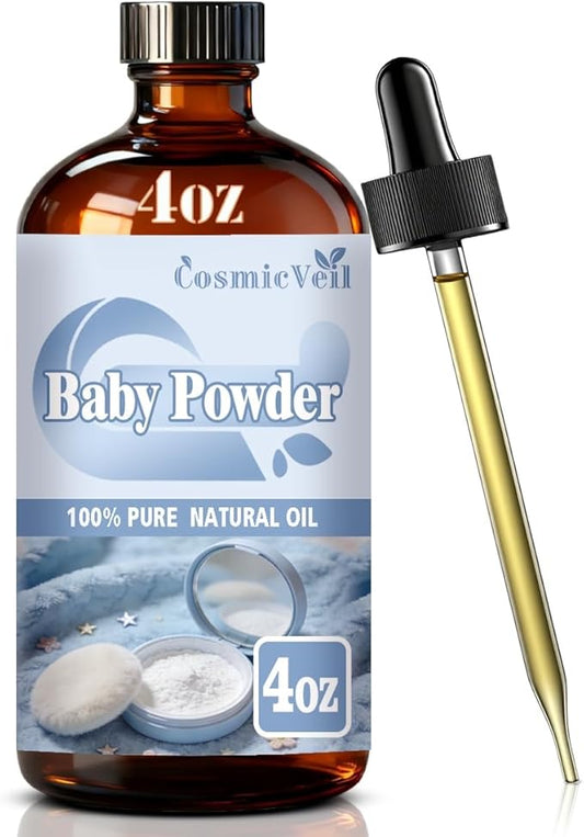 Baby Powder Fragrance Oil Essential Oil for Aroma Diffuser,Humidifier,Home Fragrance,Cleaning,Body Care,Massage,Yoga,DIY Candle,DIY Soap CosmicVeil（Baby Powder，4 Fl Oz (Pack of 1)）