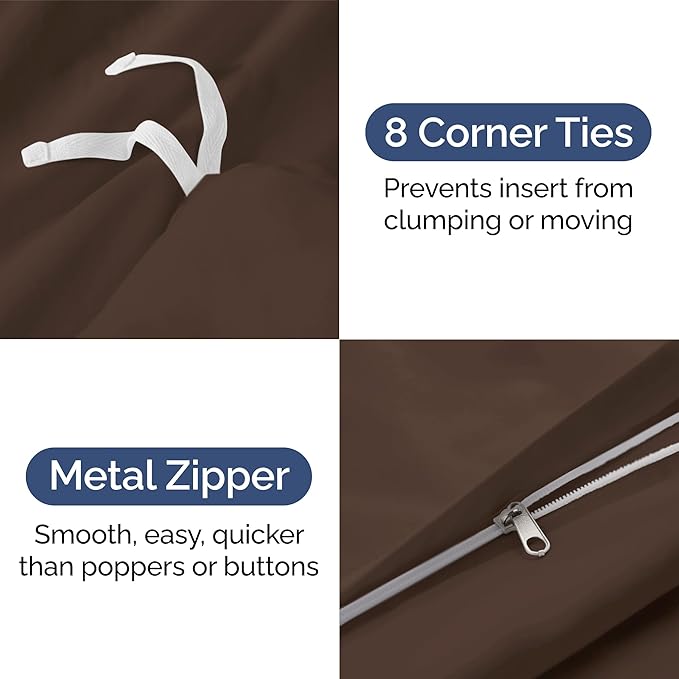 Duvet Cover King Size Set - Extra Soft King Duvet Cover 104" x 90" with 2 Pillow Shams - Hotel Luxury, Easy Care and Fade Free w/ Zipper Closures & Ties - All Season, Comfy, Cozy & Breathable (Brown)