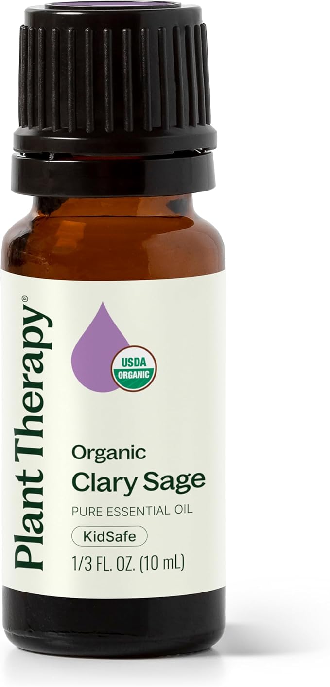 Plant Therapy Organic Clary Sage Essential Oil 10 mL (1/3 oz) 100% Pure, Undiluted, USDA Certified Organic, Natural Calming Aromatherapy for Sleep, Hair, Skin, and Women’s Health