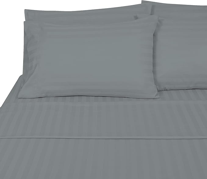 ROYALE LINENS 1500 Thread Count Sateen Dobby Stripe Poly/Cotton Sheet Set - 6 Piece California King Bed Sheets - 1 Fitted, 1 Flat, 4 Pillow Cases -Soft Cool & Crisp Sheet Set (Cal King, Monument)