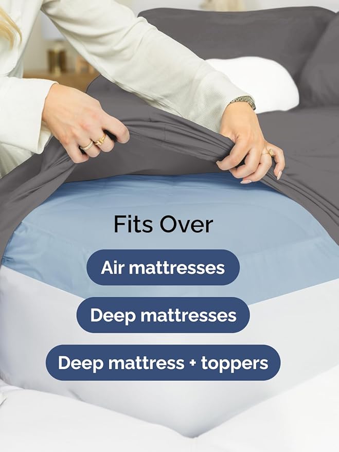Extra Deep Cal King Sheet Set - 6 Piece Breathable and Cooling Sheets - Hotel Luxury Bedding for Women, Men, Kids & Teens - Easy & Secure Fit - Soft, Wrinkle Free and Comfy - Extra Deep Pockets - Grey