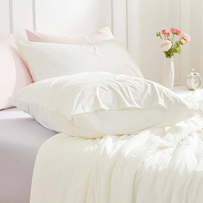 Cozy Bliss Cooling Pillow Cases for Hot Sleepers, Q-Max>0.45, Standard Size Set of 2, Soft & Silky Pillow Covers with Envelope Closure,Gift, Off White, 20x26 Inches