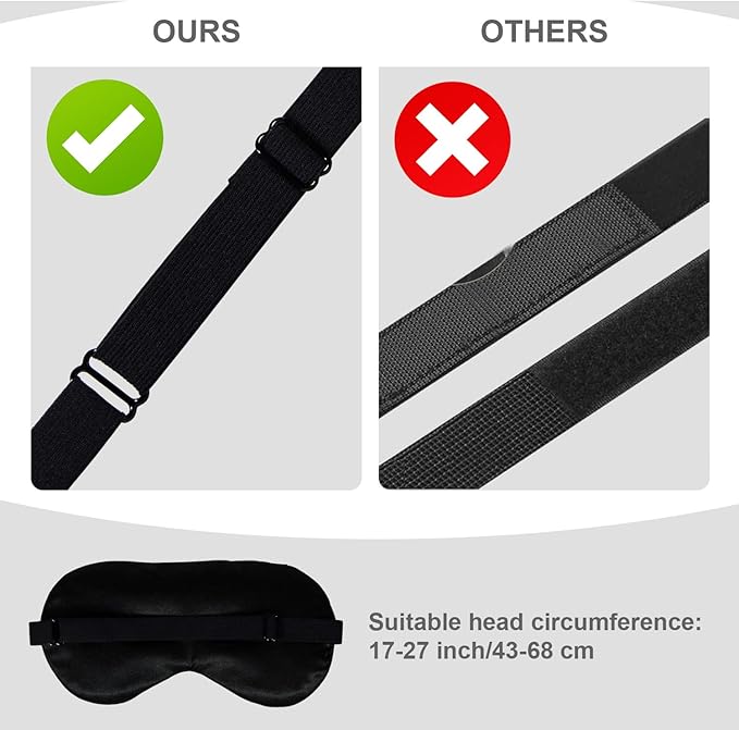 Silk Sleep Mask, Black, Adjustable Strap for Light Blocking, Travel Rest, Puffy Eyes Relief, Single Pack (Black)