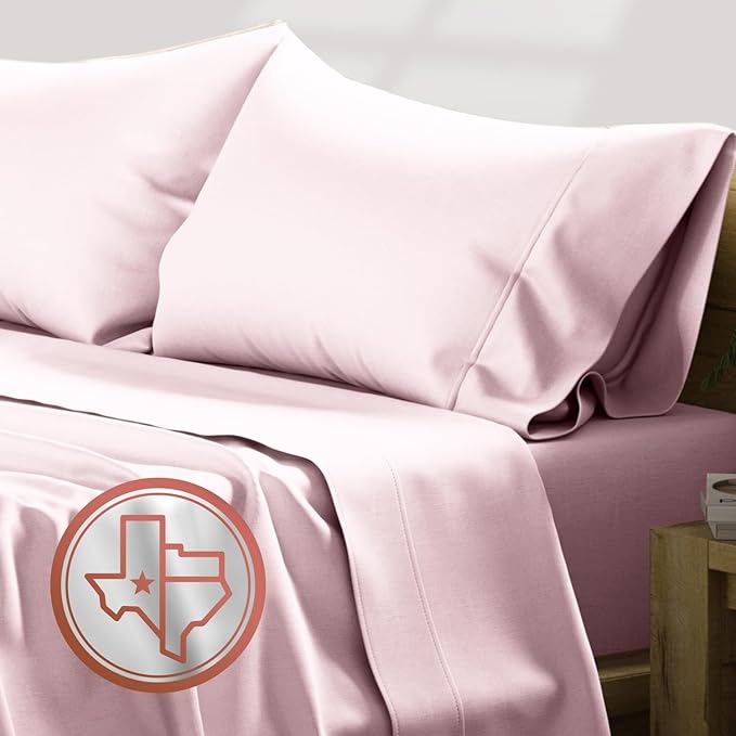 TEXAS LINEN CO. Luxury Egyptian Cotton King Size Sheet Set - Texan Talkin' Collection 600 Series 4 PC Deep Pocket Fitted and Flat Sheets, Cooling Extra Long Staple Sateen Hotel Bedding - Blush