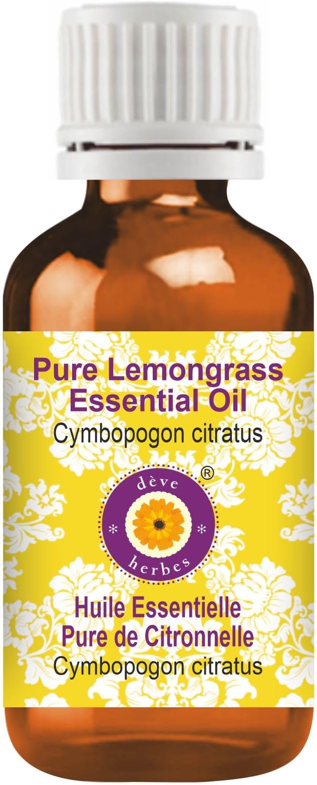 dève herbes Lemongrass Essential Oil (Cymbopogon citratus) Pure | Non-Sticky | Non-Greasy | Lightweight | Men & Women | All Skin Types | Steam Distilled 30ml (1 oz)