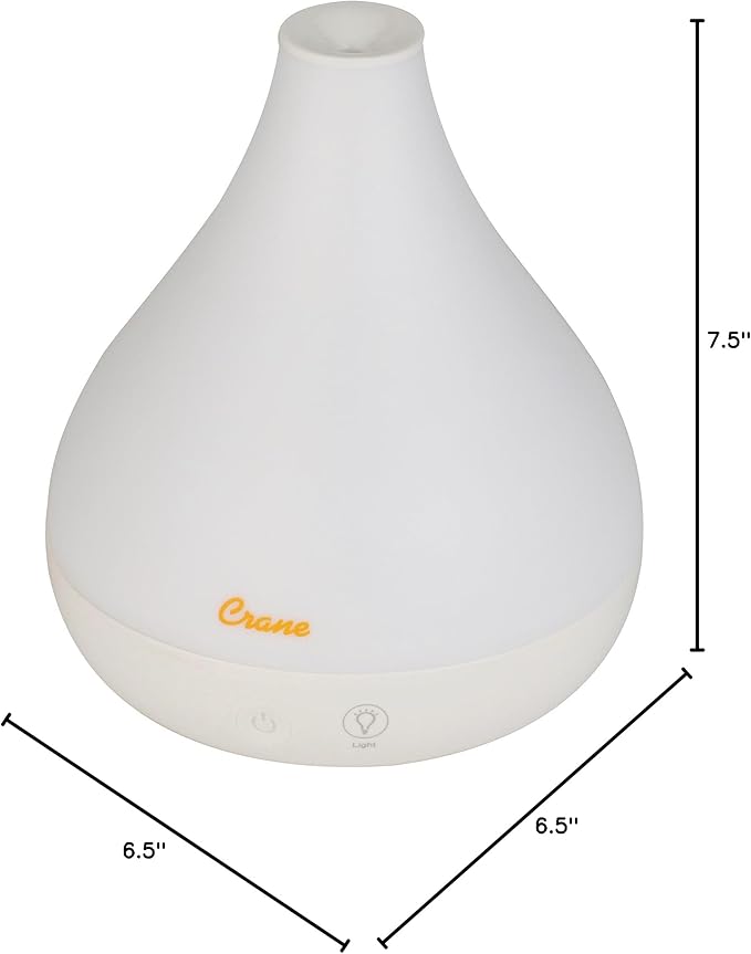 Crane Small Ultrasonic Diffuser and Air Humidifiers for Bedroom and Office, .35 Gallon Cool Mist Humidifier for Personal Use, No Humidifier Filters Needed, White