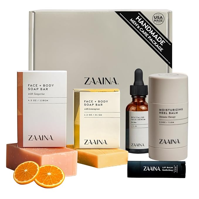ZAAINA Men’s Spa Gift Set - Relaxing Spa Care Package, Luxury Natural Handmade Grooming Kit for Husband Dad Friend, Father's Day Gifts Ideas for Men, Birthday Gifts for Him