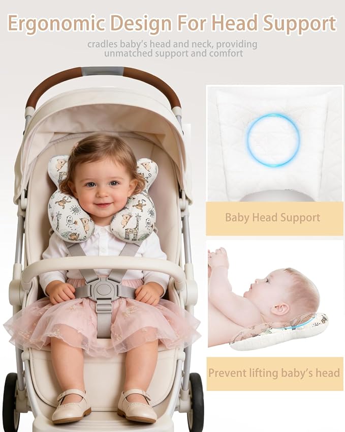 KAKIBLIN Baby Travel Pillow, Baby Neck Pillow for Car Seat, U-Shaped Head and Neck Support for Stroller Pushchair, Soft Cooling Breathable Infant Head Pillow for Newborn Toddler