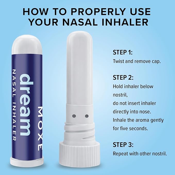 MOXĒ Dream Nasal Inhaler, Essential Oil Blend, Calming, Relaxing, Natural Tension Calmness, Soothing Fragrance, Lavender, Chamomile, Lemongrass, Grapefruit, Made in USA (3 Pack)