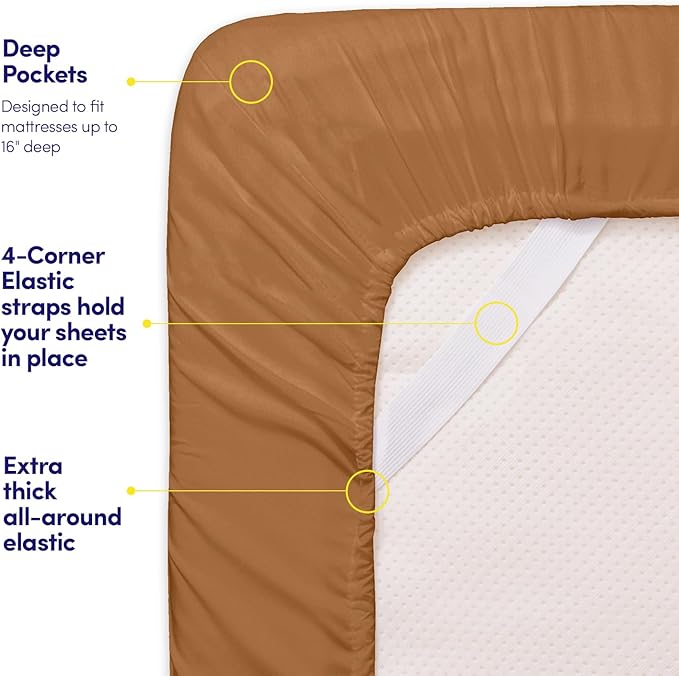 1500 Supreme Collection Queen Sheet Sets Mocha Brown - Luxury Hotel Bed Sheets and Pillowcase Set for Queen Mattress - Extra Soft, Elastic Corner Straps, Deep Pocket Sheets, Queen Mocha Brown