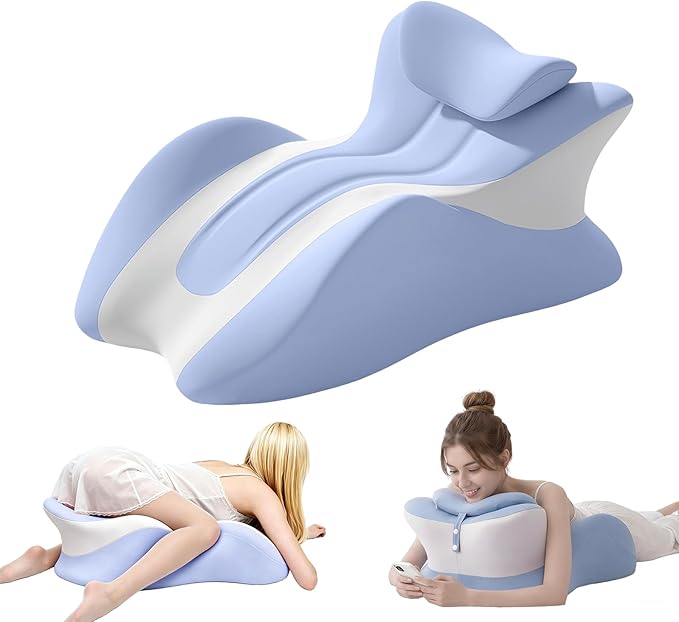Memory Foam Wedge Pillow, Ergonomic Contoured Intimacy Couples Pillow, 27° Angled Neck Support Pillow Back Support Cushion, Multi-Functional Bed Position Pillow with Removable Cover Blue