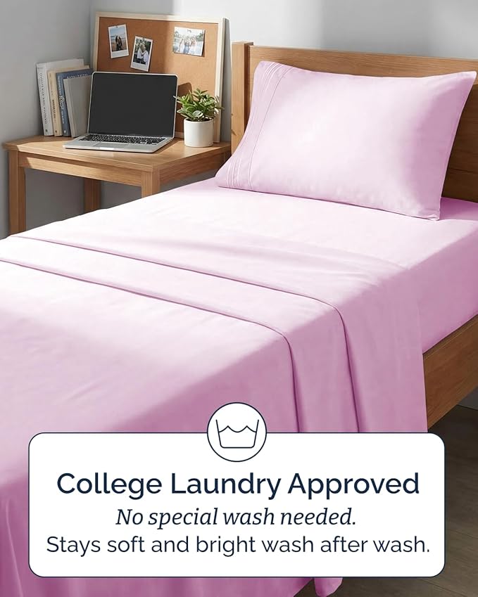Twin XL 4 Piece Sheet Set - Comfy, Breathable & Cooling - Soft Hotel Luxury Bedding for Women, Men, Kids, Teens and Children - 1 Flat & 1 Fitted Sheet & 2 Pillowcases with Deep Pockets - Light Pink