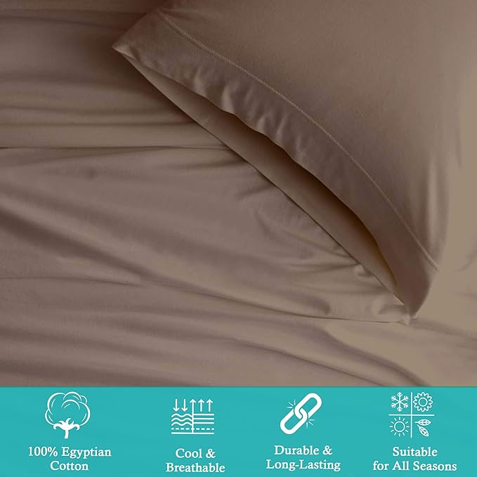 Queen 4 Pc Sheet Set 600 TC Egyptian Cotton Sheets Queen Size Cotton Sheets for Queen Size Bed Sateen Long Staple Deep Pockets Flat Fitted Pillow Case Better Than Percale Hotel Quality Taupe