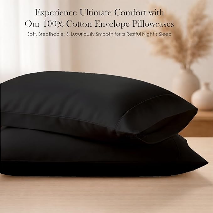 400 Thread Count 100% Egyptian Cotton Queen Size Pillowcases Set of 4, Soft & Breathable Sateen Weave, Envelope Closure, Hotel Luxury Bed Linen, Durable & Fade Resistant, 20"x30", Black