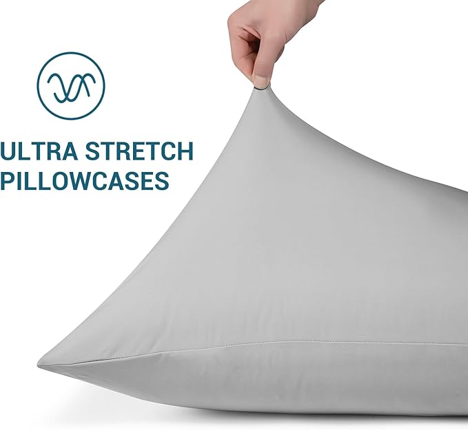 Elegear Cooling Pillow Cases for Hot Sleepers, Japanese Q-Max>0.55 Arc-Chill Cooling Pillowcases, Double Sided Elastic Cooling Pillow Covers with Hidden Zipper, Set of 2 - Gray Standard & Queen Size