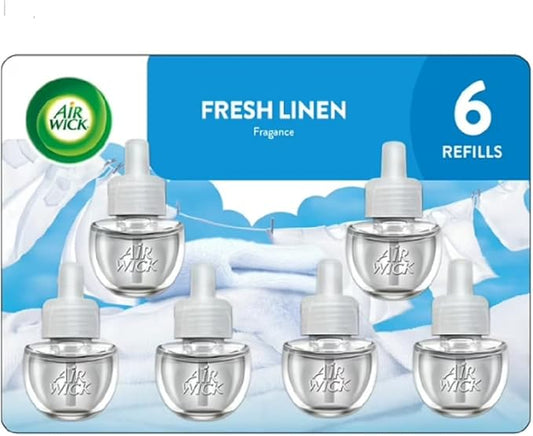 Air Wick Plug-In Scented Oil Air Freshener Warmer Refills, Fresh Linen, 6 Count (1 Pack Packaging May Vary)