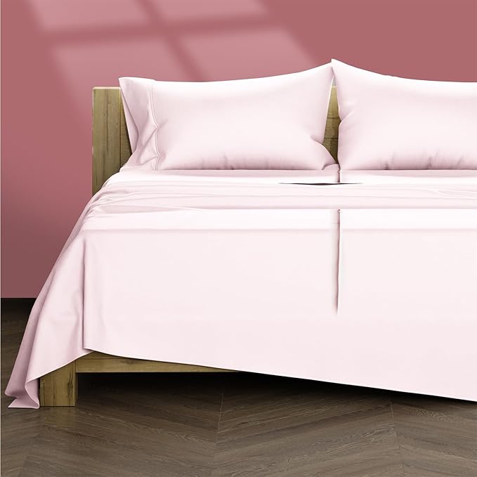 TEXAS LINEN CO. Egyptian Cotton Split King Sheet Set - Texan Talkin' Collection 600 Series 5 PC Sheets for Adjustable Bed (Blush), Extra Long Staple, Luxury Hotel Sheets, 16" Deep Pocket Bedsheet