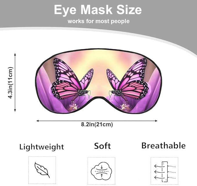 Purple Butterfly Silk Sleep Mask with Adjustable Strap for Travel, Nap, Shift Work, Office