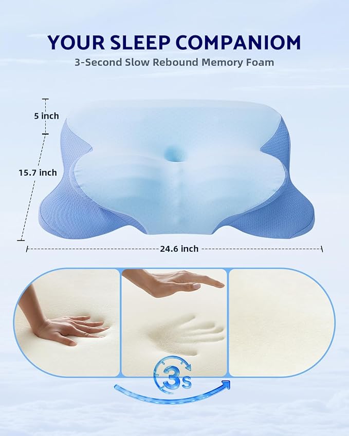 Cervical Neck Pillow for Sleeping, Ergonomic Contour Memory Foam Pillow for Neck Pain Relief, Neck Pillow for Back, Side Sleeper Pillows, Cooling Neck Support Pillow with Pillowcase