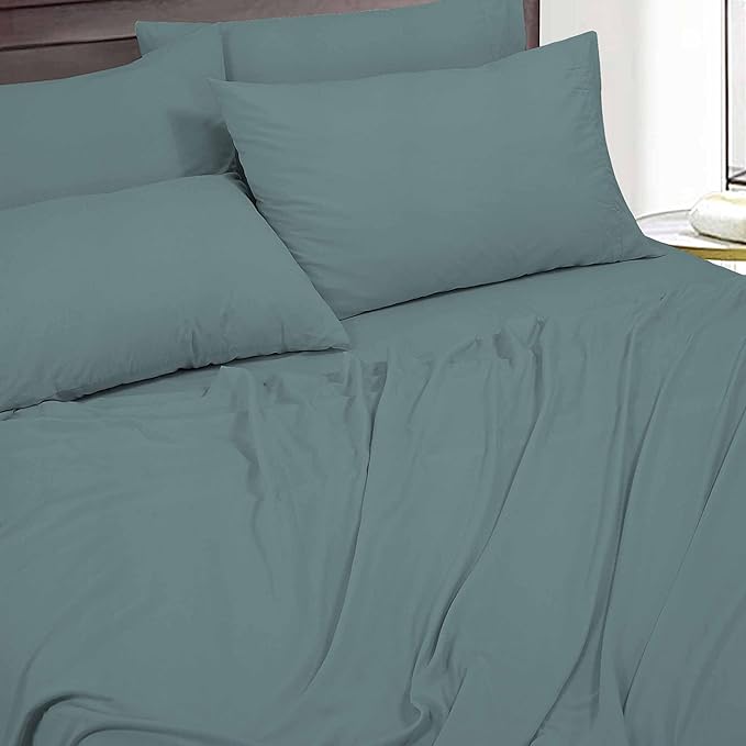 Royale Linens 6 Piece Queen Sheets Set - Soft Brushed 1800 Microfiber Bedding -1 Fitted and 1 Flat Sheet, 4 Pillow cases - Wrinkle Free & Fade Resistant - Hotel Luxury Bed Sheets (Spruce Green, Queen)