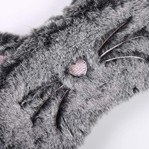Shinywear Cute Rabbit Sleeping Eye Mask Plush Blindfold Travel Sleep Masks Super Soft Funny Eye Cover for Kids Girls and Adult (Black Grey cat)